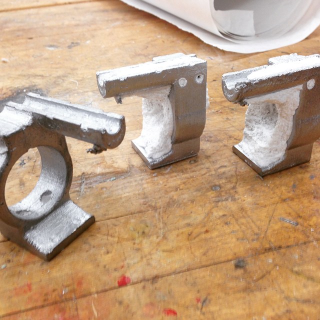 New 3D printer motor mount brackets, metal cast from 3D printed PLA